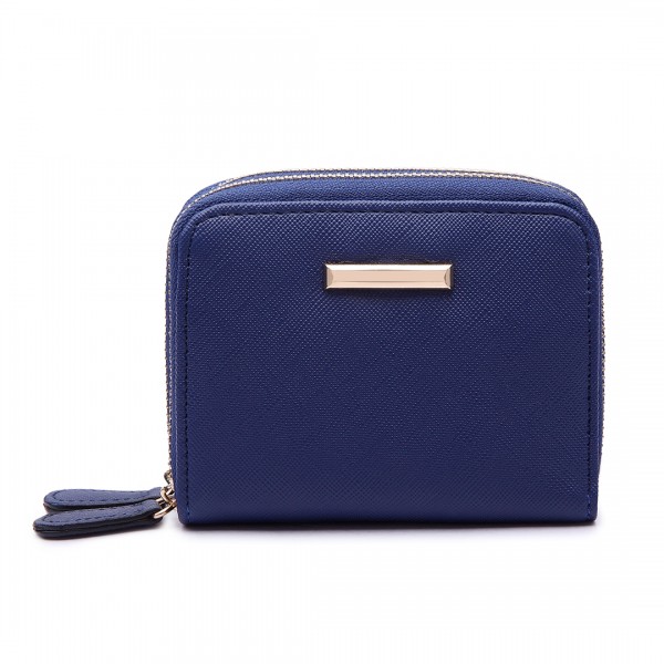 LP6680 - Miss Lulu Leather Look Double Zipped Coin Purse Navy